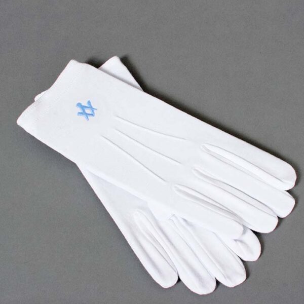 White Cotton Gloves with Square & Compass Embroidered