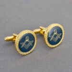 Round Gold and Blue Square and Compass Masonic Cufflinks