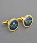 Round Gold and Blue Square and Compass Masonic Cufflinks