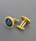 Round Gold and Blue Square and Compass Masonic Cufflinks - Image 2