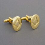 Gold Engraved Square & Compass Oval Cufflinks