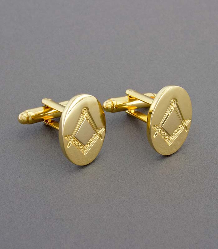 Gold Engraved Square & Compass Oval Cufflinks » George, Kenning & Son