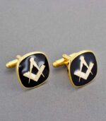 Square Gold and Black Square and Compass Masonic Cufflinks