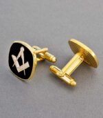 Square Gold and Black Square and Compass Masonic Cufflinks - Image 2