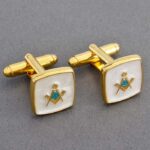 Square Gold, Peral and Turquoise Square and Compass Masonic Cufflinks