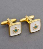 Square Gold, Peral and Turquoise Square and Compass Masonic Cufflinks