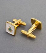 Square Gold, Peral and Turquoise Square and Compass Masonic Cufflinks - Image 2