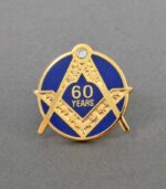60 Years Square & Compass Lapel Pin with Stone