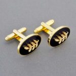 Oval Accacia Leaf Black Cufflinks