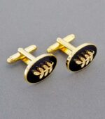 Oval Accacia Leaf Black Cufflinks