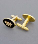 Oval Accacia Leaf Black Cufflinks - Image 2