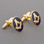 Modern Square & Compass Gold Oval Cufflinks