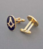 Modern Square & Compass Gold Oval Cufflinks - Image 2