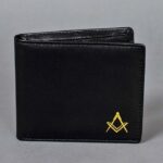Real Leather Wallet Masonic Square & Compass in Gold