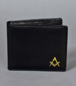 Real Leather Wallet Masonic Square & Compass in Gold