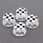 Black & White Enamel Sterling Silver Chequered Dress Studs Set