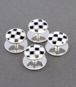 Black & White Enamel Sterling Silver Chequered Dress Studs Set