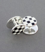 Black & White Enamel Sterling Silver Chequered Dress Studs Set - Image 2