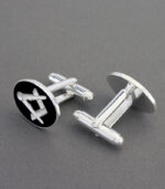 Modern Square & Compass Sterling Silver Oval Cufflinks - Image 2